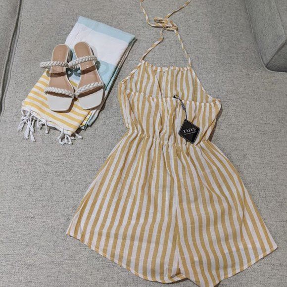 ZAFUL Striped Halter Wide Leg Romper - Picture 5 of 9
